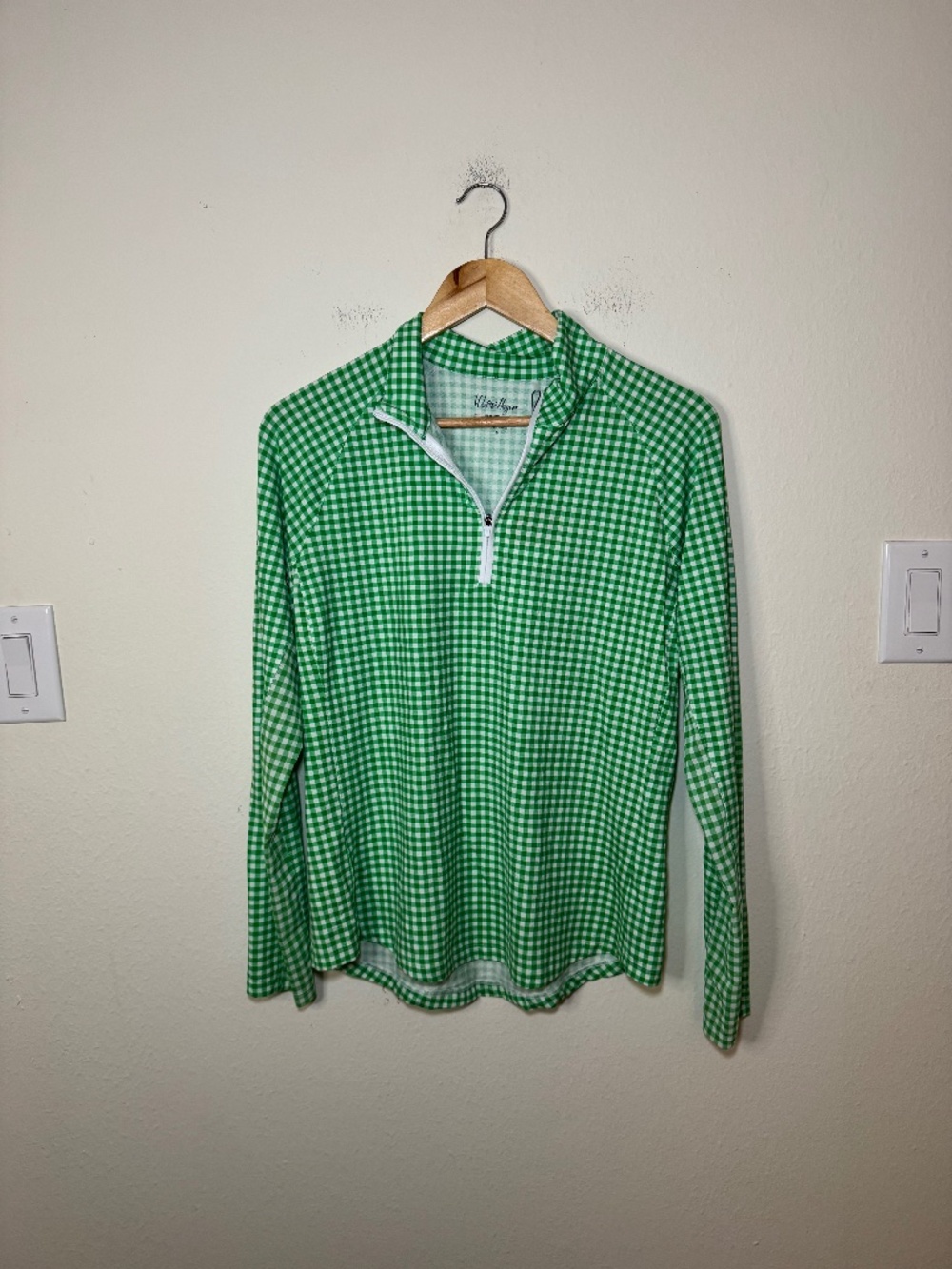 Walter Hagen Women’s Quarter Zip Golf Top MD Green Gingham UV Protection NWT - Picture 2 of 7